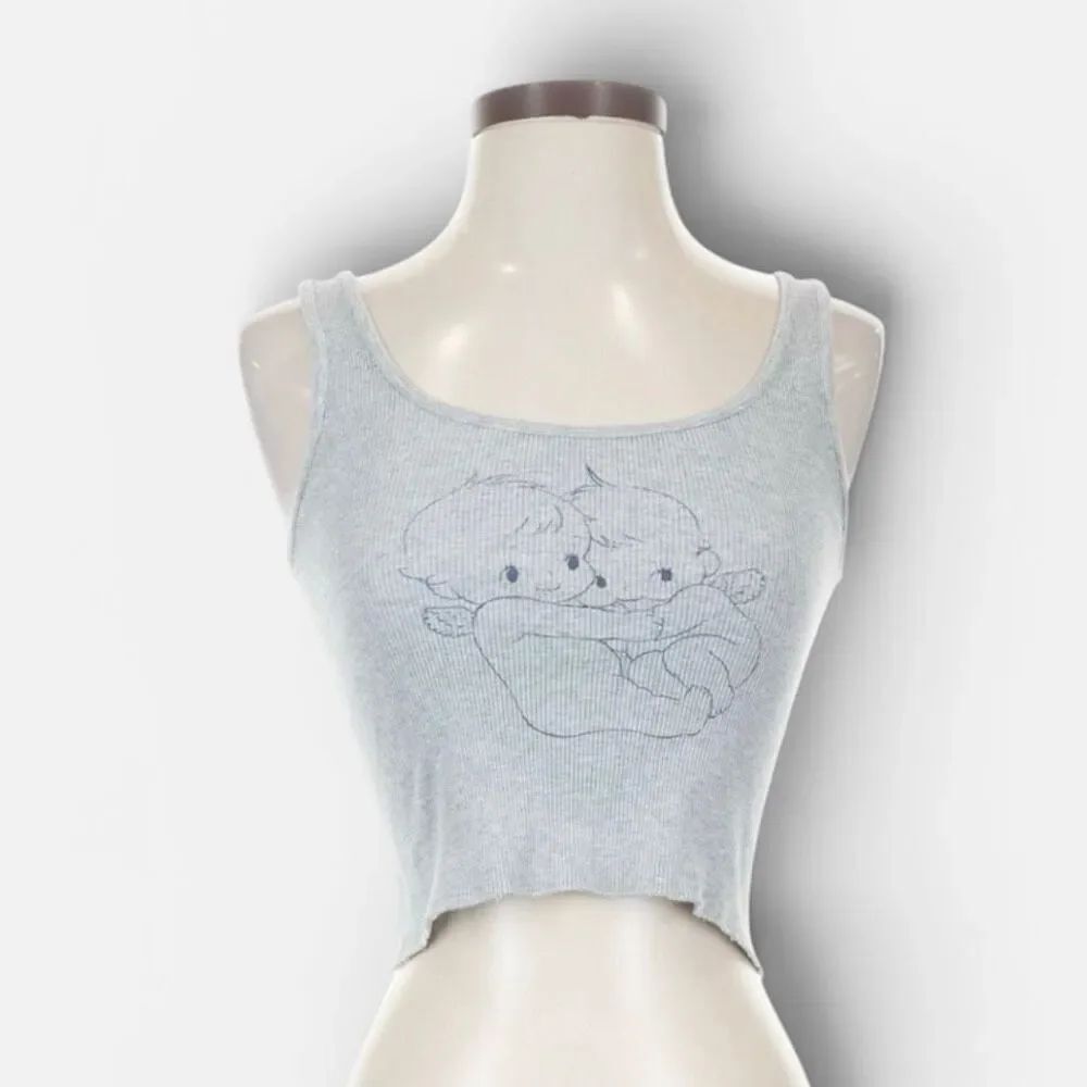 John Galt Gray Grey Cherub Angel Graphic Baby Tee Shirt XS/S Tank Top